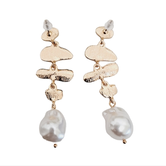 Gold Faux pearl earrings statement pink blue boho drop dainty party 💖2/$30 - Picture 5 of 10